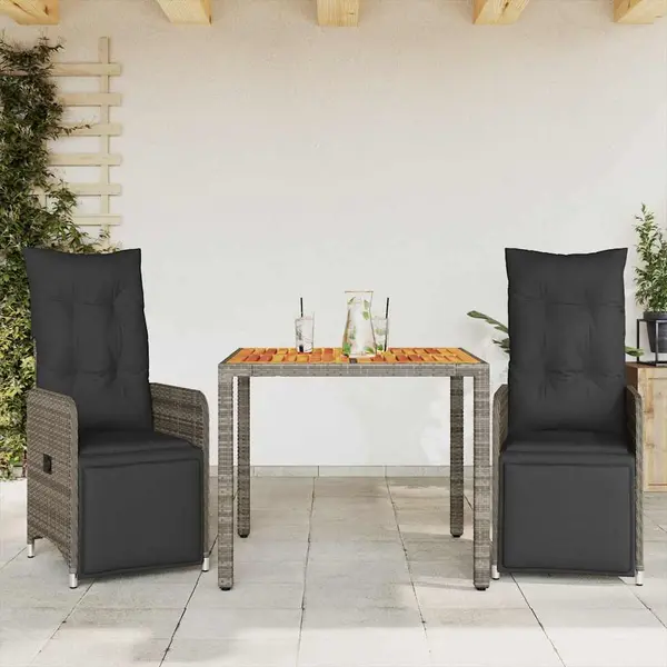 Gossi set bistro de gradina cu perne, 3 piese, gri, poliratan