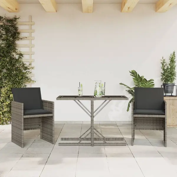 Gossi set bistro de gradina cu perne, 3 piese, gri, poliratan