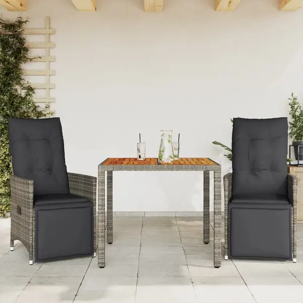 Gossi set bistro de gradina cu perne, 3 piese, gri, poliratan