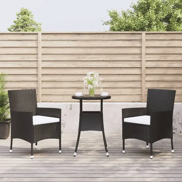 Gossi set bistro de gradina cu perne, 3 piese, negru, poliratan