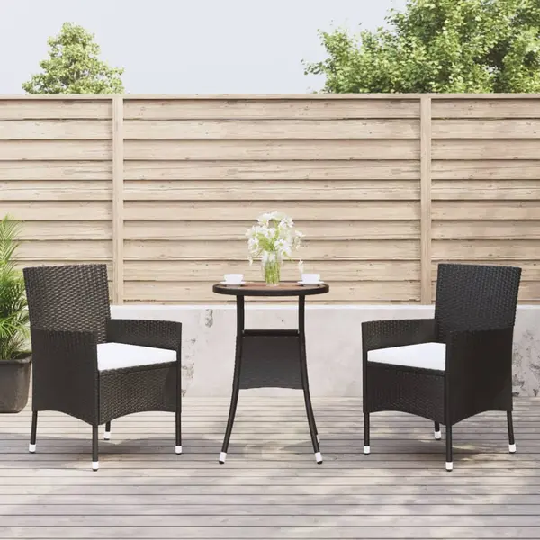 Gossi set bistro de gradina cu perne, 3 piese, negru, poliratan