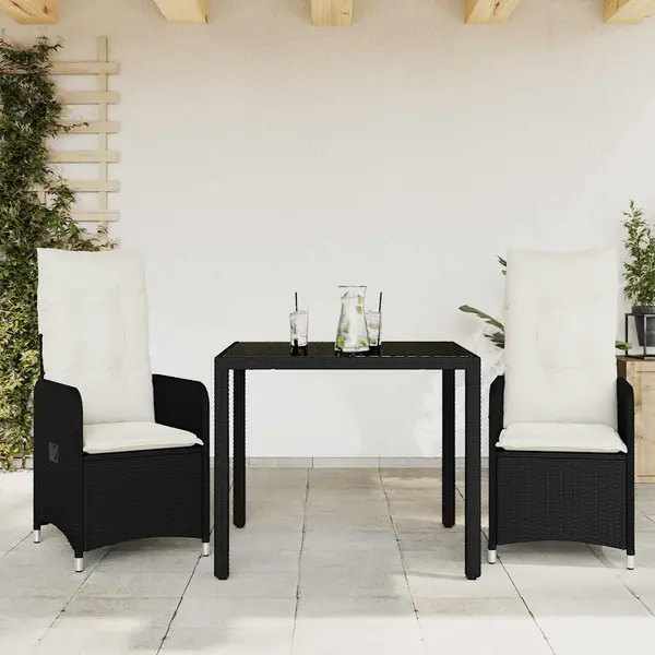 Gossi set bistro de gradina cu perne, 3 piese, negru, poliratan