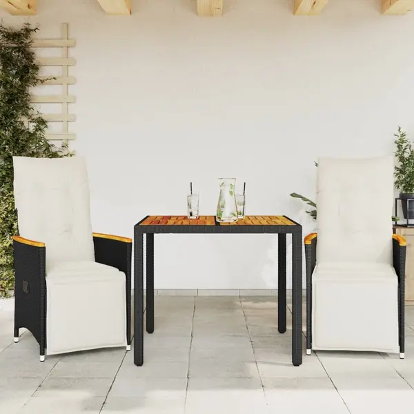 Gossi set bistro de gradina cu perne, 3 piese, negru, poliratan