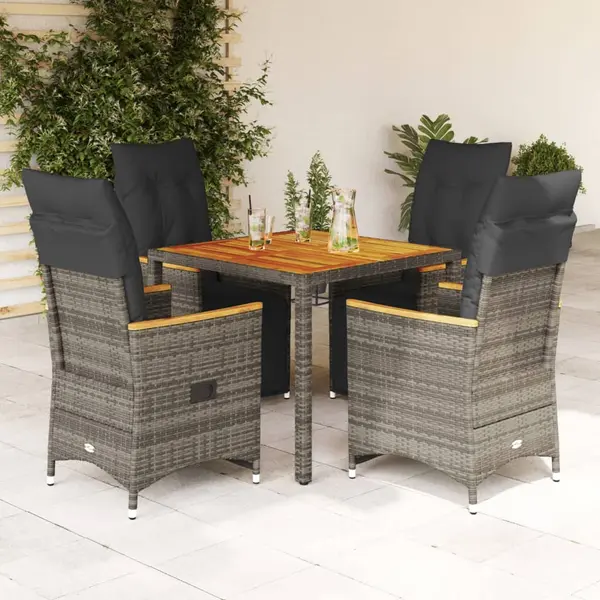 Gossi set bistro de gradina cu perne, 5 piese, gri, poliratan