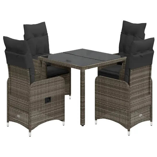 Gossi set bistro de gradina cu perne, 5 piese, gri, poliratan