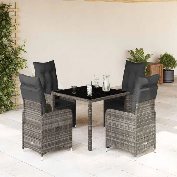 Gossi set bistro de gradina cu perne, 5 piese, gri, poliratan