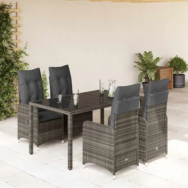 Gossi set bistro de gradina cu perne, 5 piese, gri, poliratan