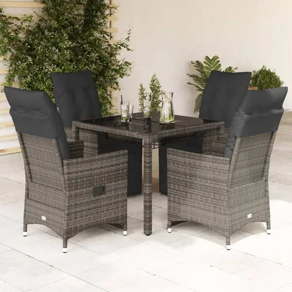 Gossi set bistro de gradina cu perne, 5 piese, gri, poliratan