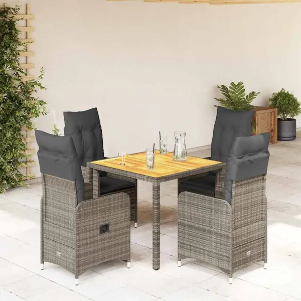 Gossi set bistro de gradina cu perne, 5 piese, gri, poliratan