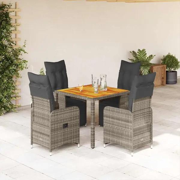 Gossi set bistro de gradina cu perne, 5 piese, gri, poliratan