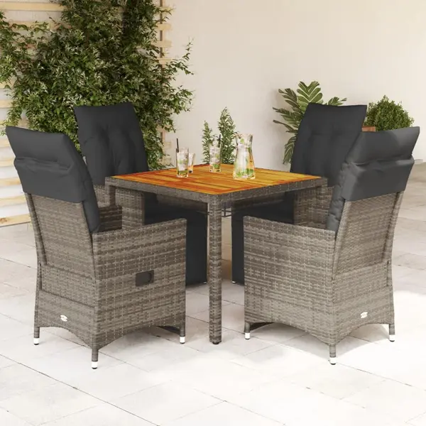 Gossi set bistro de gradina cu perne, 5 piese, gri, poliratan