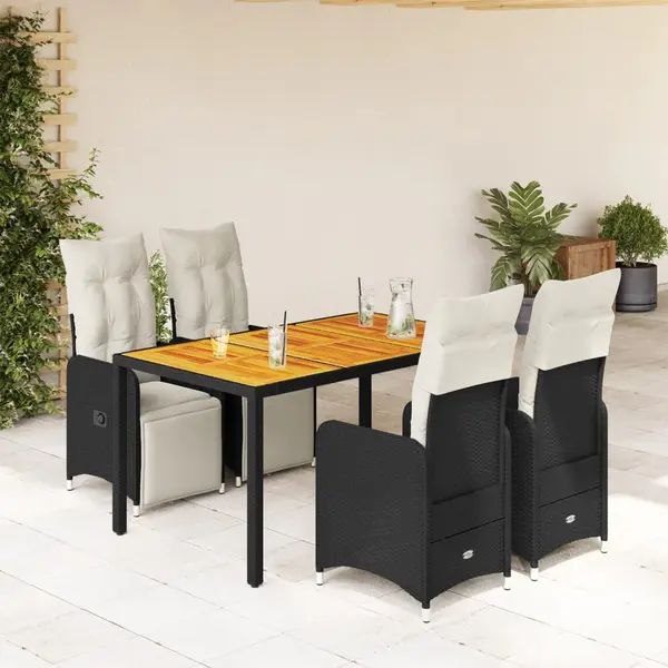 Gossi set bistro de gradina cu perne, 5 piese, negru, poliratan