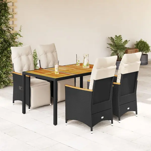 Gossi set bistro de gradina cu perne, 5 piese, negru, poliratan