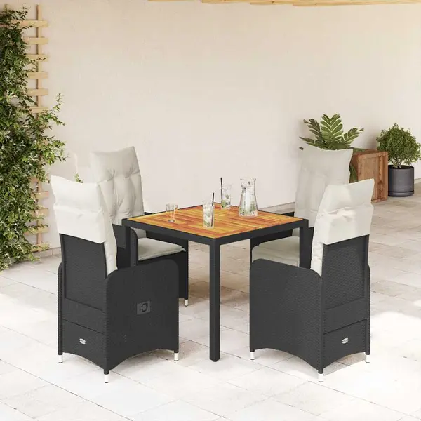 Gossi set bistro de gradina cu perne, 5 piese, negru, poliratan