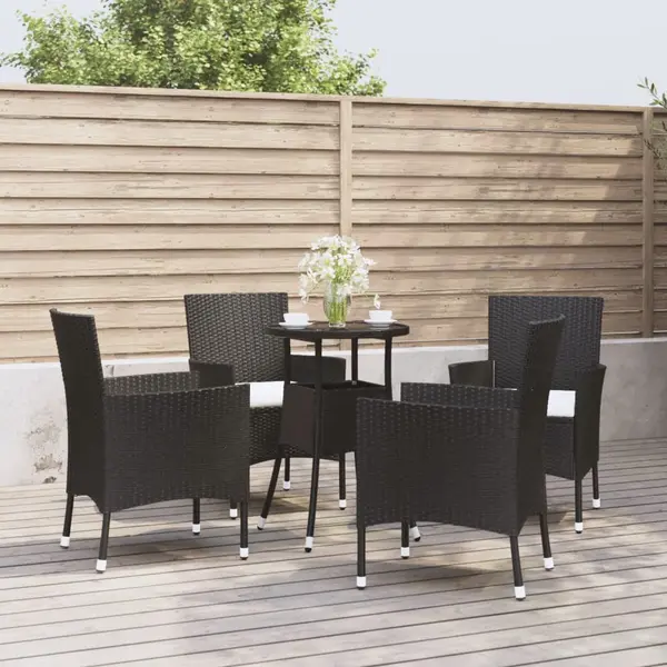 Gossi set bistro de gradina cu perne, 5 piese, negru, poliratan