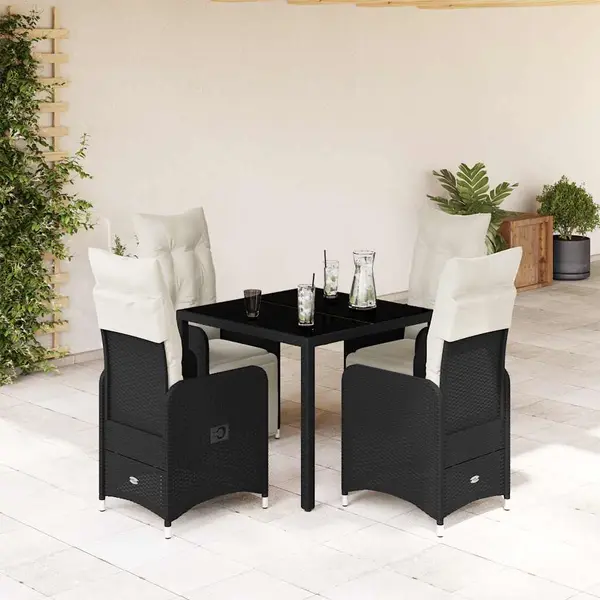 Gossi set bistro de gradina cu perne, 5 piese, negru, poliratan