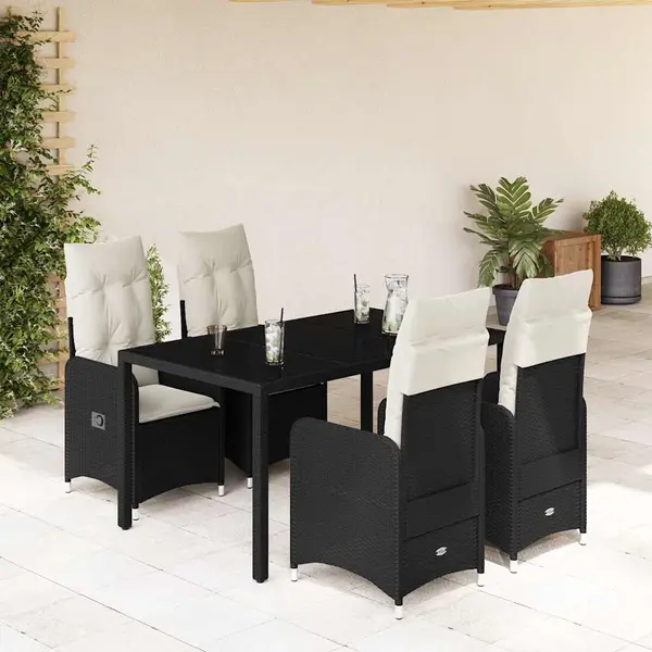 Gossi set bistro de gradina cu perne, 5 piese, negru, poliratan
