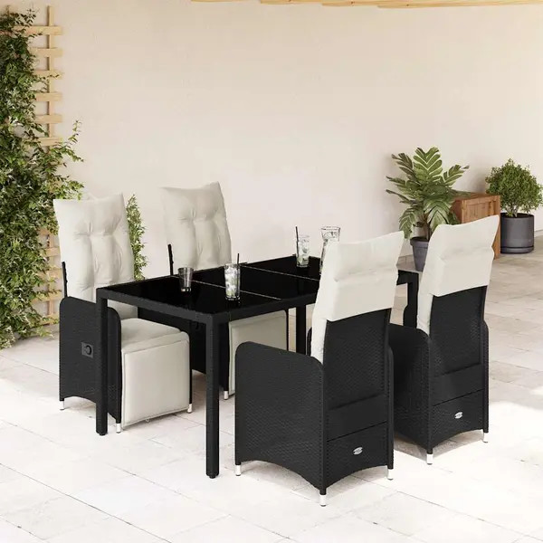 Gossi set bistro de gradina cu perne, 5 piese, negru, poliratan