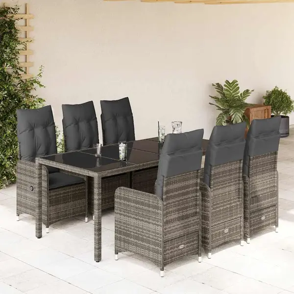 Gossi set bistro de gradina cu perne, 7 piese, gri, poliratan