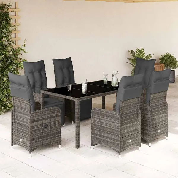Gossi set bistro de gradina cu perne, 7 piese, gri, poliratan