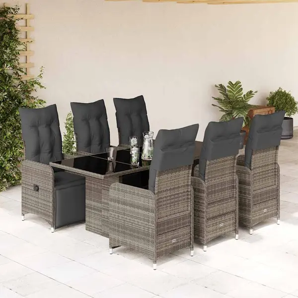 Gossi set bistro de gradina cu perne, 7 piese, gri, poliratan