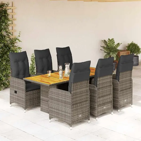 Gossi set bistro de gradina cu perne, 7 piese, gri, poliratan