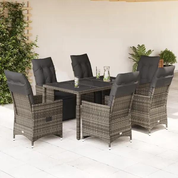 Gossi set bistro de gradina cu perne, 7 piese, gri, poliratan
