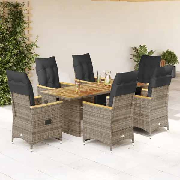 Gossi set bistro de gradina cu perne, 7 piese, gri, poliratan