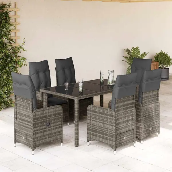 Gossi set bistro de gradina cu perne, 7 piese, gri, poliratan