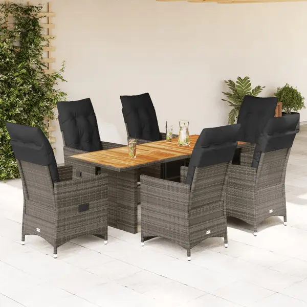 Gossi set bistro de gradina cu perne, 7 piese, gri, poliratan
