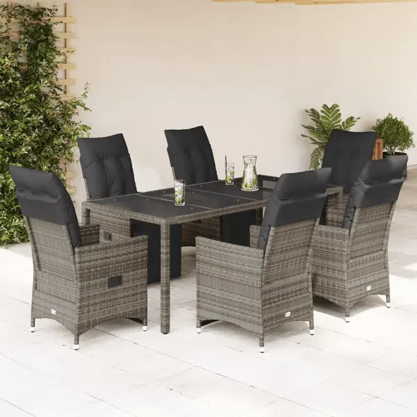Gossi set bistro de gradina cu perne, 7 piese, gri, poliratan