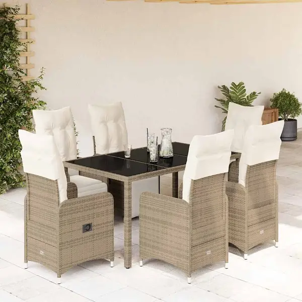 Gossi set bistro de gradina cu perne, 7 piese, maro, poliratan