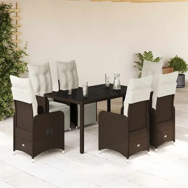 Gossi set bistro de gradina cu perne, 7 piese, maro, poliratan