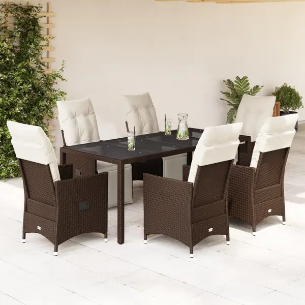 Gossi set bistro de gradina cu perne, 7 piese, maro, poliratan