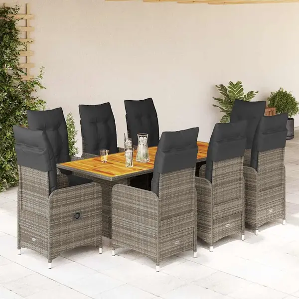Gossi set bistro de gradina cu perne, 9 piese, gri, poliratan