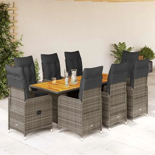 Gossi set bistro de gradina cu perne, 9 piese, gri, poliratan