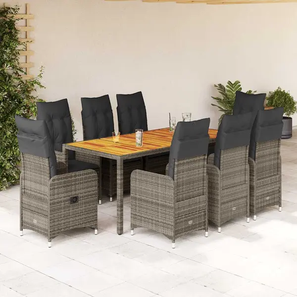 Gossi set bistro de gradina cu perne, 9 piese, gri, poliratan