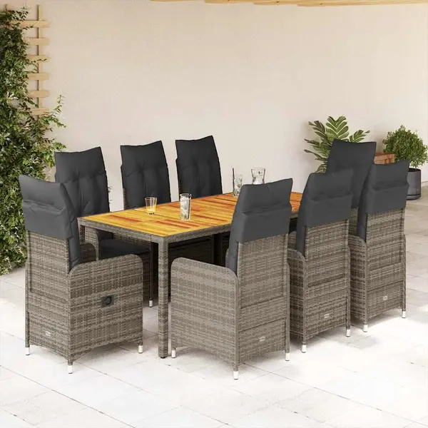 Gossi set bistro de gradina cu perne, 9 piese, gri, poliratan