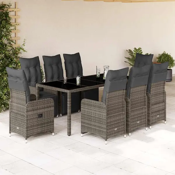 Gossi set bistro de gradina cu perne, 9 piese, gri, poliratan
