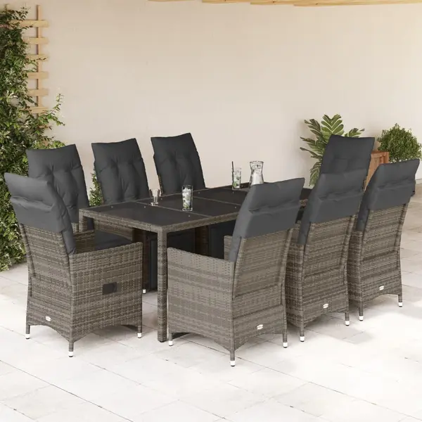 Gossi set bistro de gradina cu perne, 9 piese, gri, poliratan