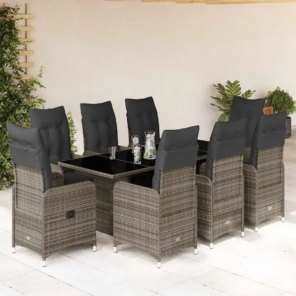 Gossi set bistro de gradina cu perne, 9 piese, gri, poliratan