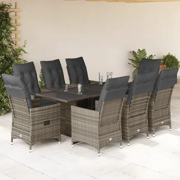 Gossi set bistro de gradina cu perne, 9 piese, gri, poliratan
