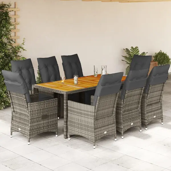 Gossi set bistro de gradina cu perne, 9 piese, gri, poliratan