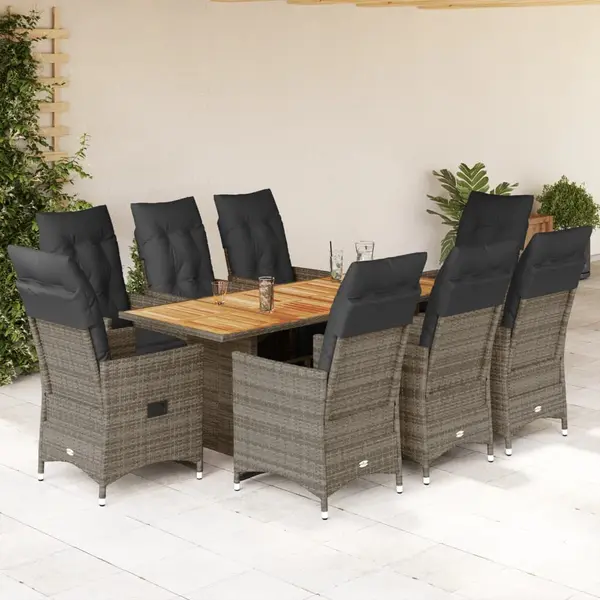Gossi set bistro de gradina cu perne, 9 piese, gri, poliratan