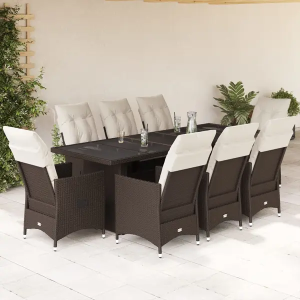 Gossi set bistro de gradina cu perne, 9 piese, maro, poliratan