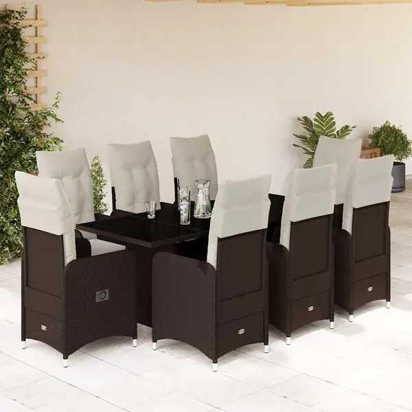 Gossi set bistro de gradina cu perne, 9 piese, maro, poliratan