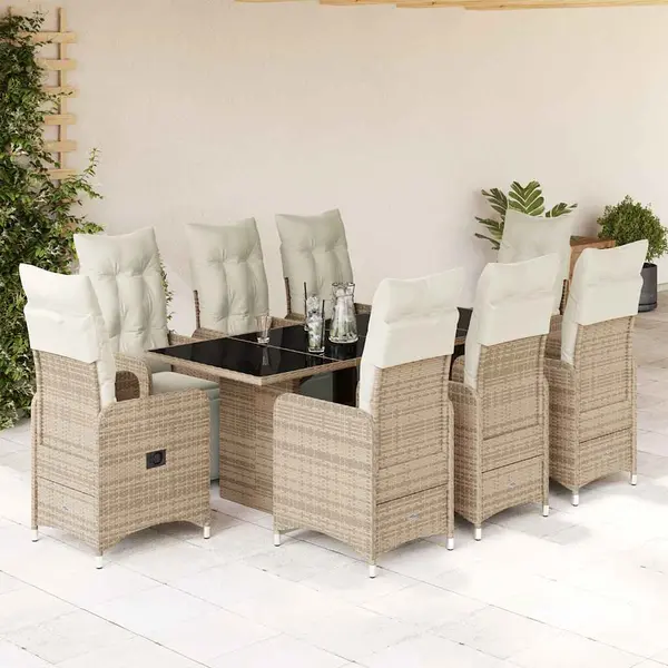 Gossi set bistro de gradina cu perne, 9 piese, maro, poliratan