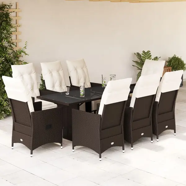 Gossi set bistro de gradina cu perne, 9 piese, maro, poliratan