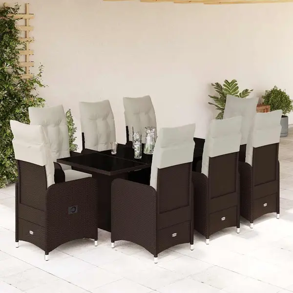 Gossi set bistro de gradina cu perne, 9 piese, maro, poliratan