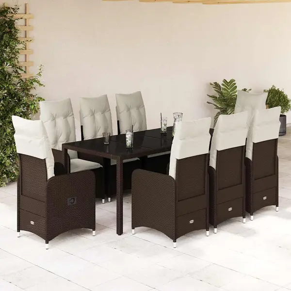 Gossi set bistro de gradina cu perne, 9 piese, maro, poliratan